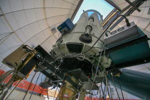 View inside the Swope dome. View of the 40-inch telescope and instruments.