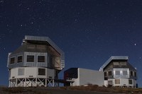 Magellan telescopes at Las Campanas Observatory as viewed from the top of the summit.